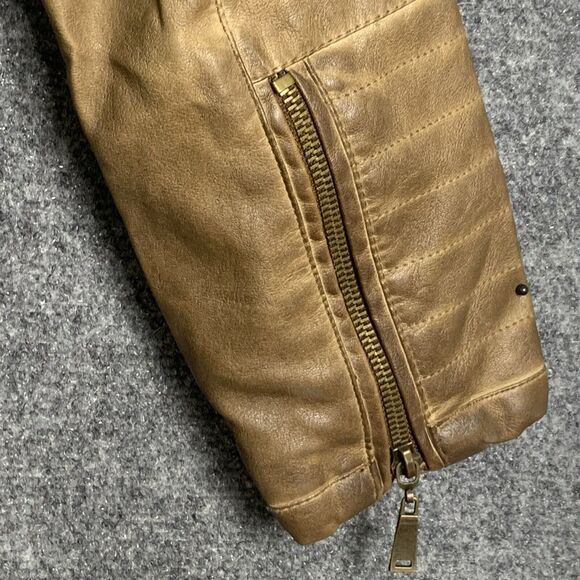 J2 Faux Leather Jacket Women XL Brown Aged Look Zip Front & Sleeves Lined - Picture 12 of 16